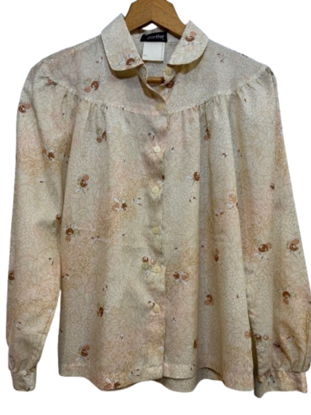 VTG 70's-80's Panther Berry Print Women's Modern S/M Collared Long Sleeved Shirt